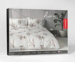 Komplet pościeli Home Satin z satyny bawełnianej 220x200 w beżowe gałązki eukaliptusa