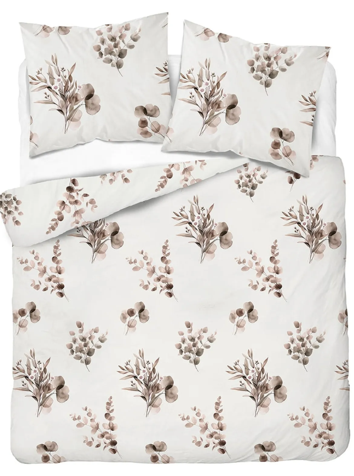 Komplet pościeli Home Satin z satyny bawełnianej 220x200 w beżowe gałązki eukaliptusa