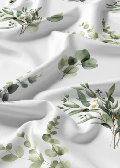 Komplet pościeli Home Satin z satyny bawełnianej 220x200 w zielone gałązki eukaliptusa