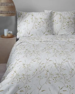 Komplet pościeli Home Satin z satyny bawełnianej 220x200 w zielono beżowe gałązki