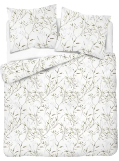 Komplet pościeli Home Satin z satyny bawełnianej 220x200 w zielono beżowe gałązki