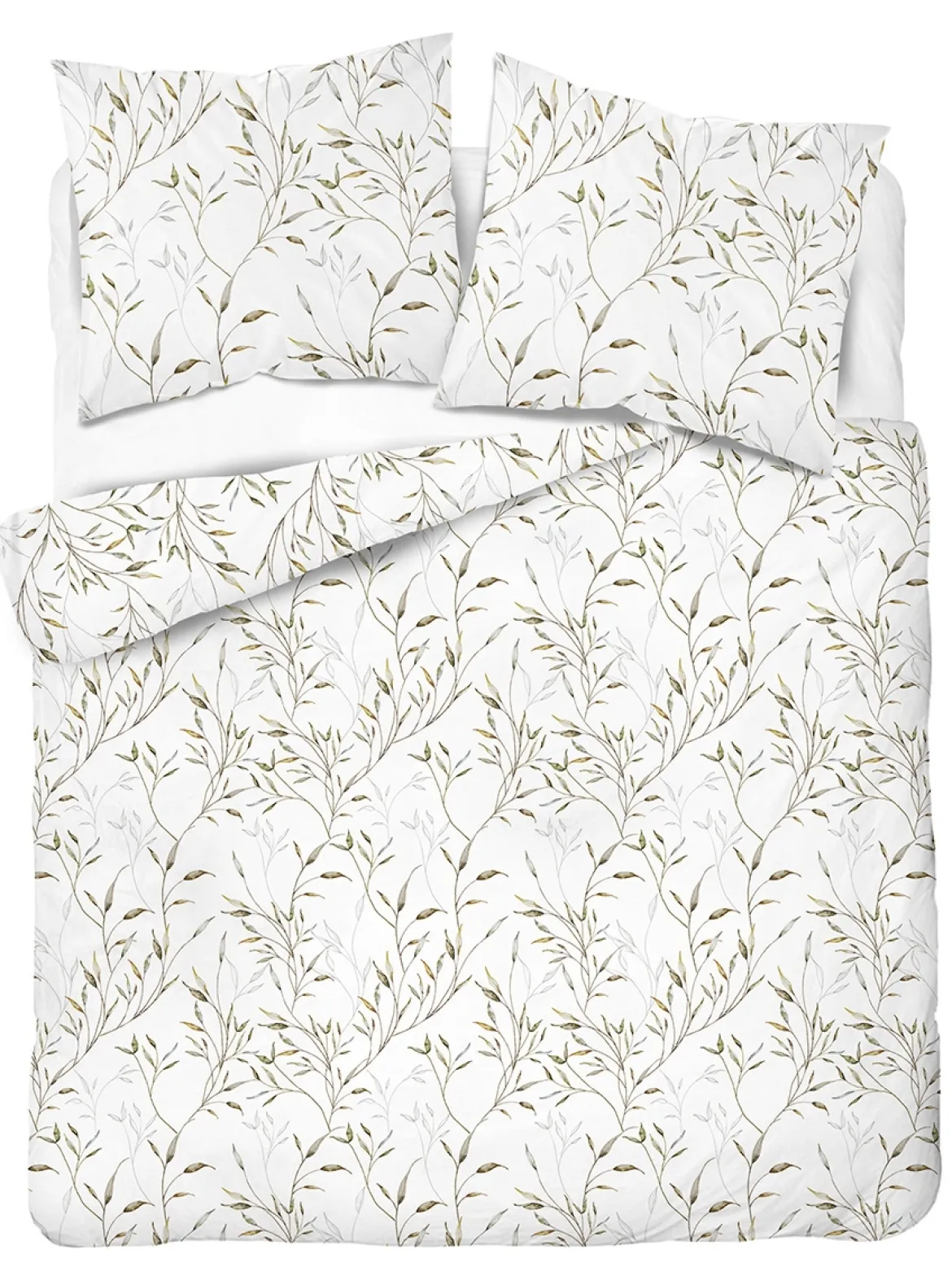 Komplet pościeli Home Satin z satyny bawełnianej 220x200 w zielono beżowe gałązki