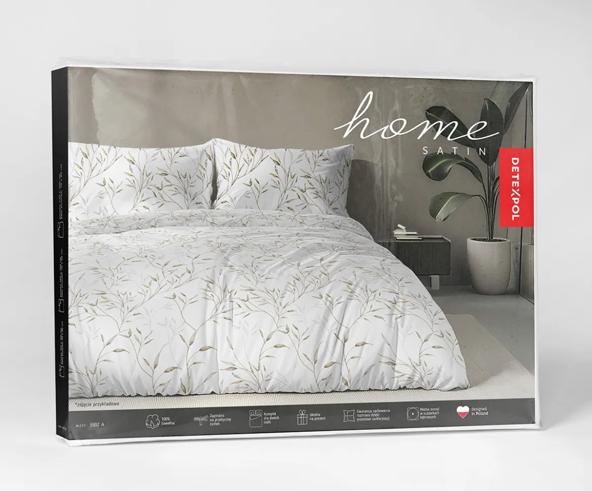 Komplet pościeli Home Satin z satyny bawełnianej 220x200 w zielono beżowe gałązki