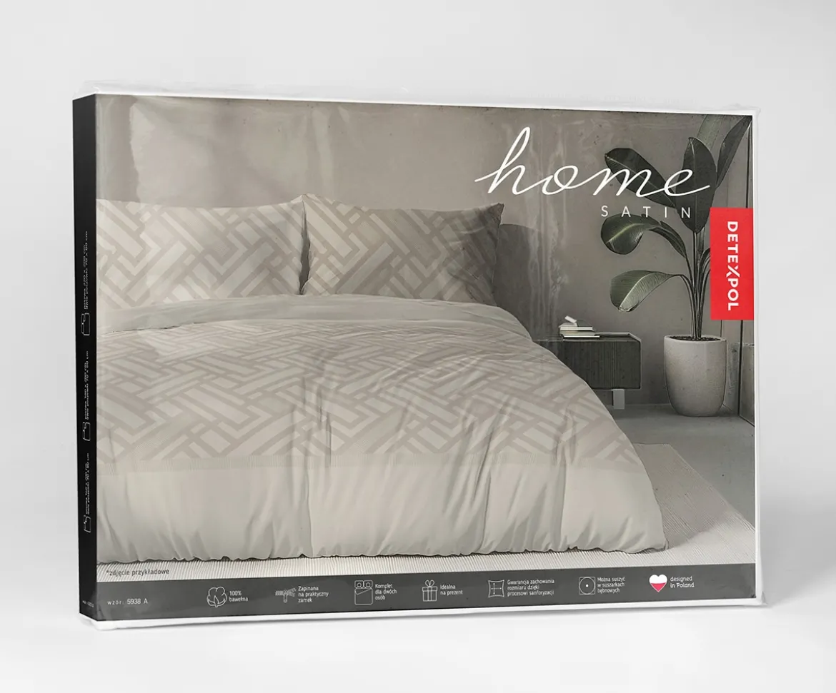 Komplet pościeli Home Satin z satyny bawełnianej beżowej 220x200 geometryczny wzór