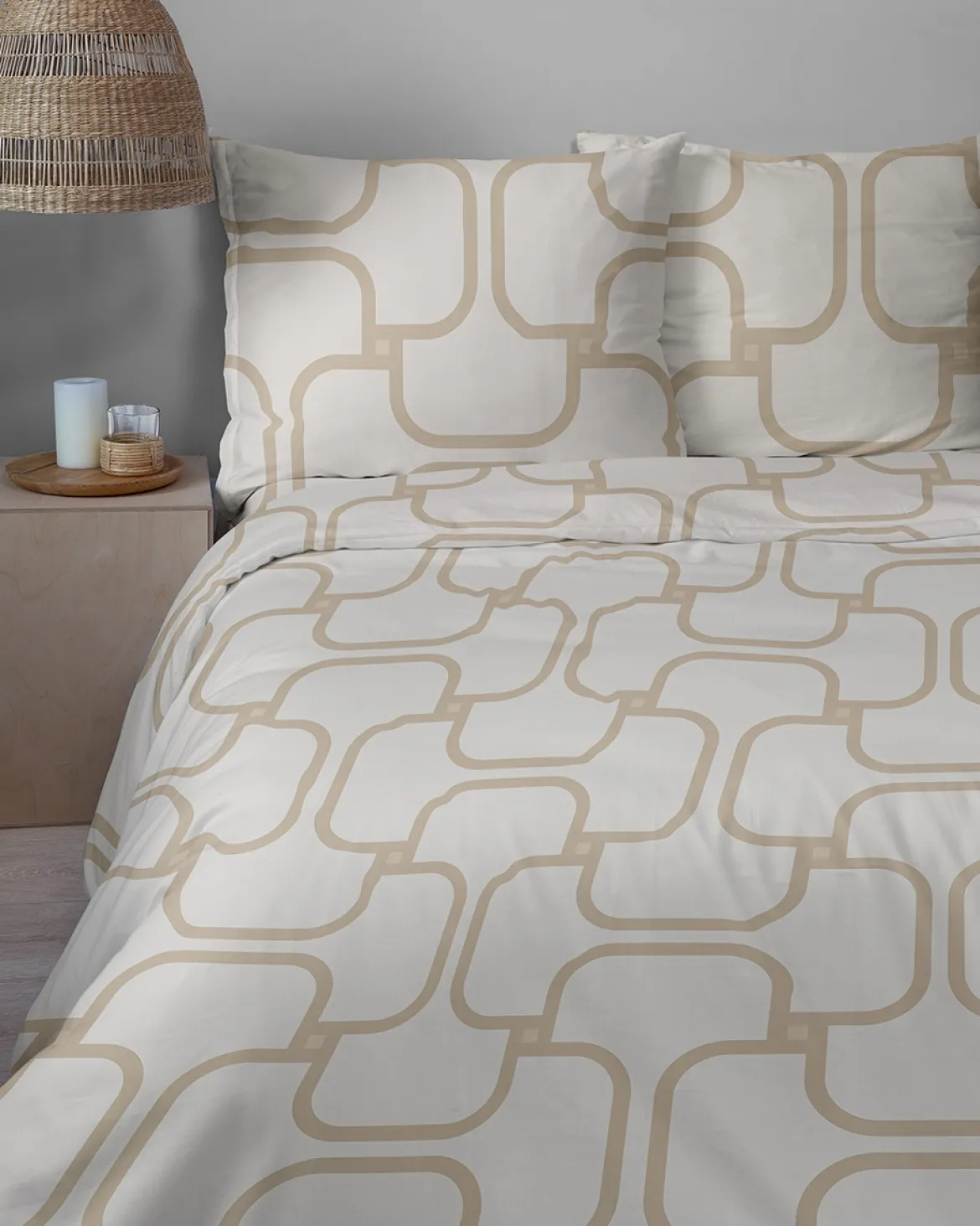 Komplet pościeli Home Satin z satyny bawełnianej beżowej 220x200 geometryczny wzór