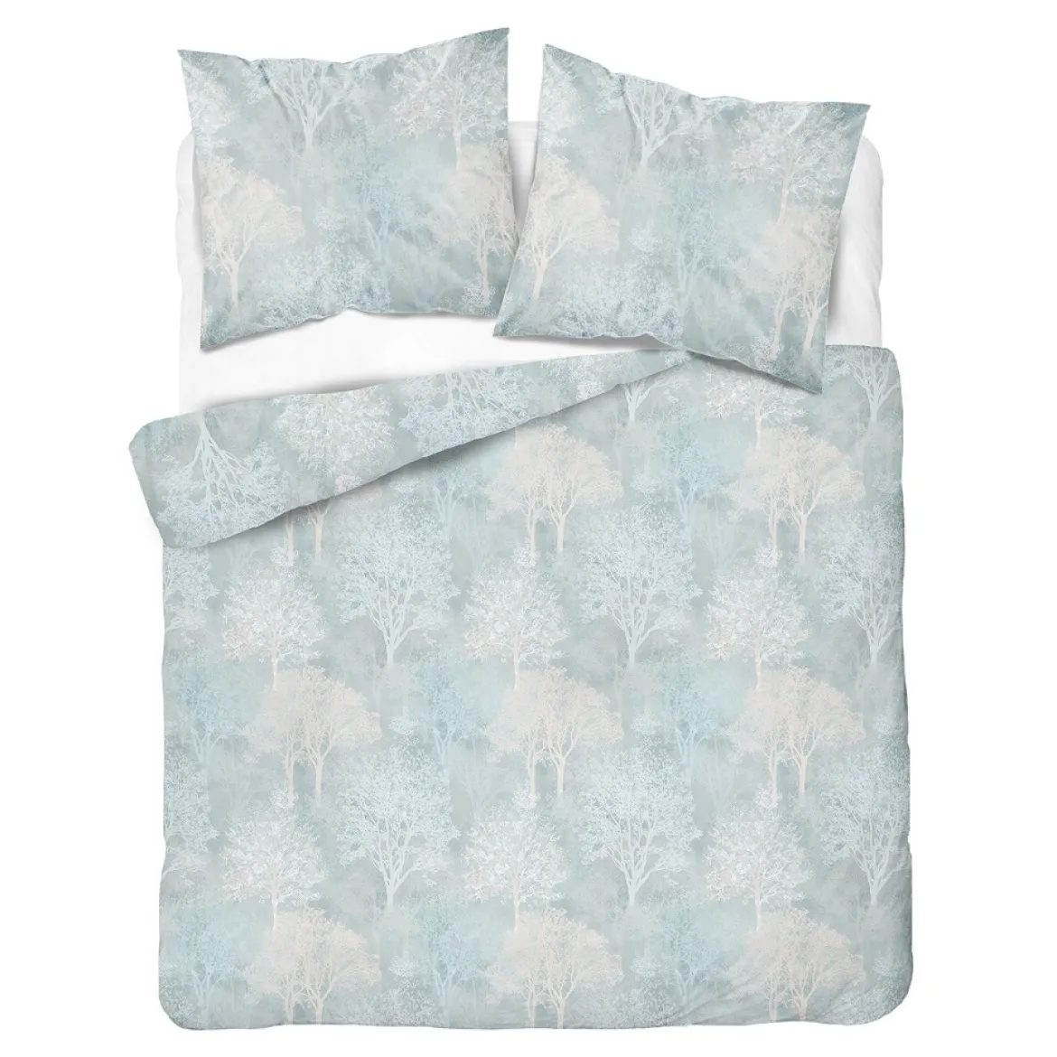 Komplet pościeli Home Satin z satyny bawełnianej jasnoniebieska 220x200 w leśny wzór