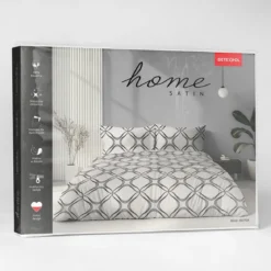 Komplet pościeli Home Satin z satyny bawełnianej kremowej 220x200 w geometryczny wzór