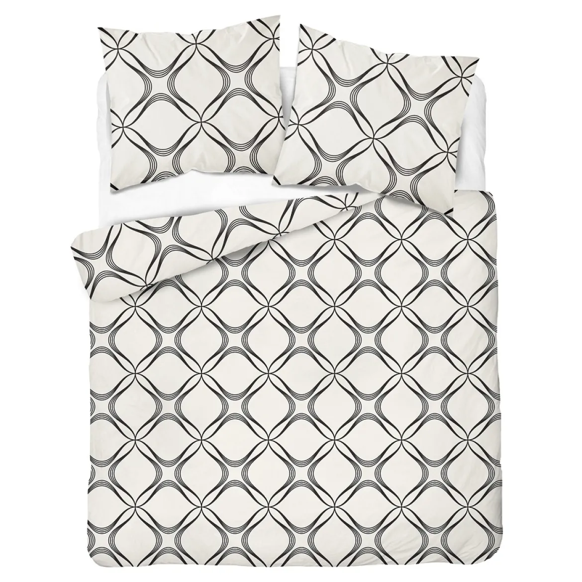 Komplet pościeli Home Satin z satyny bawełnianej kremowej 220x200 w geometryczny wzór