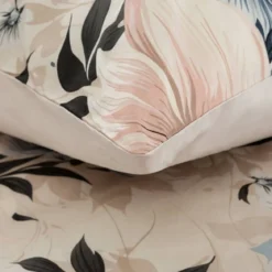 Komplet pościeli kremowej Sonia 100% bawełniana 140x200 w błękitne i pudrowe kwiaty