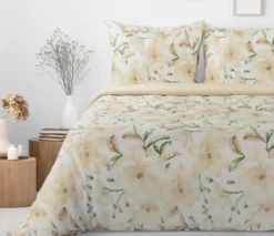 Komplet pościeli Sonia 100% bawełniana 220x200 w duże kremowe kwiaty