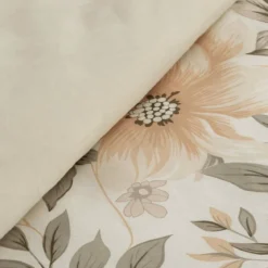 Komplet pościeli Sonia kremowej 100% bawełniana 160x200 w duże beżowe kwiaty