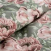 Komplet pościeli z bawełny satynowej oliwkowej Spring 220x200 w różowe kwiaty