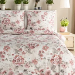 Komplet pościeli z bawełny satynowej Spring 220x200 duże różowe kwiaty