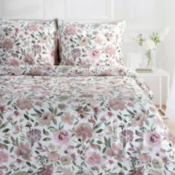 Komplet pościeli z bawełny satynowej Spring 220x200 różowe kwiaty