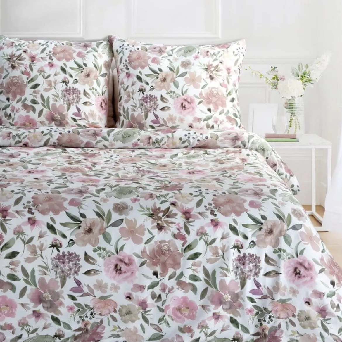 Komplet pościeli z bawełny satynowej Spring 220x200 różowe kwiaty