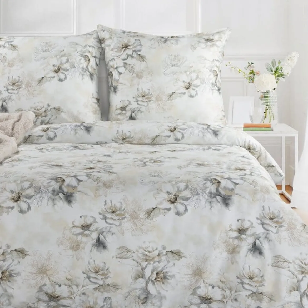 Komplet pościeli z bawełny satynowej Spring 220x200 w beżach i szarościach