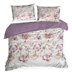 Komplet pościeli z bawełny satynowej Spring 220x200 w fioletowe kwiaty