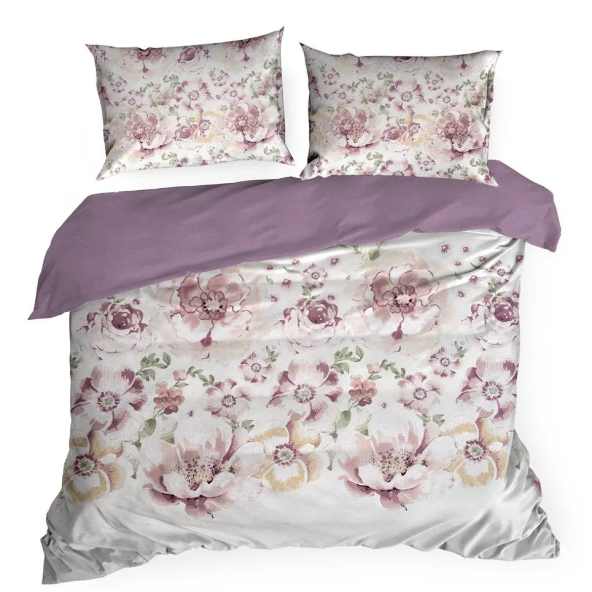 Komplet pościeli z bawełny satynowej Spring 220x200 w fioletowe kwiaty