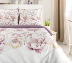 Komplet pościeli z bawełny satynowej Spring 220x200 w fioletowe kwiaty