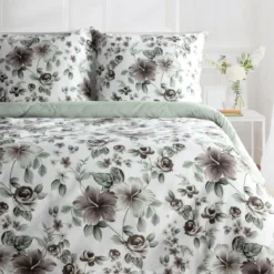 Komplet pościeli z bawełny satynowej Spring 220x200 w hibiskusy i róże
