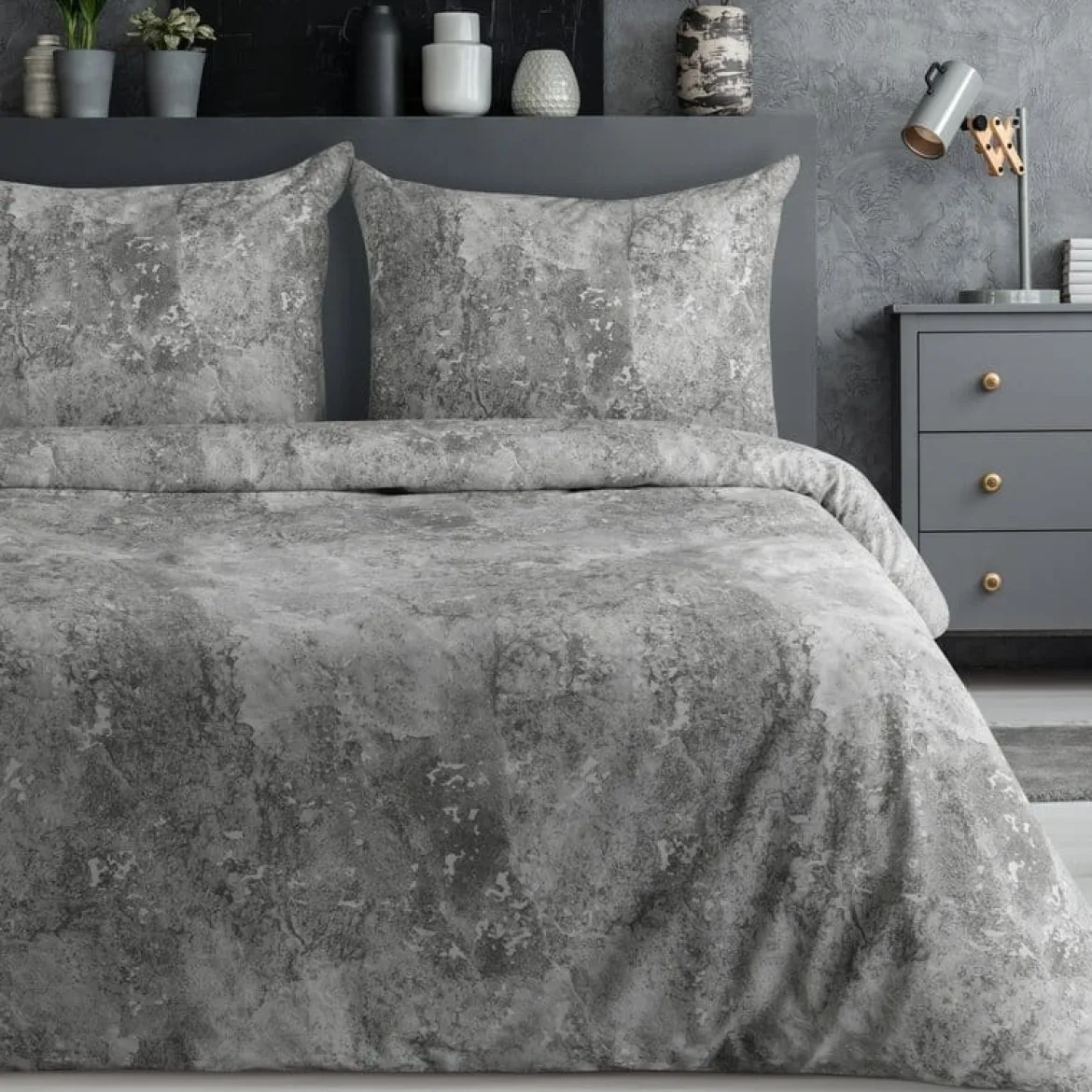 Komplet pościeli z bawełny satynowej Spring 220x200 w modny betonowy wzór