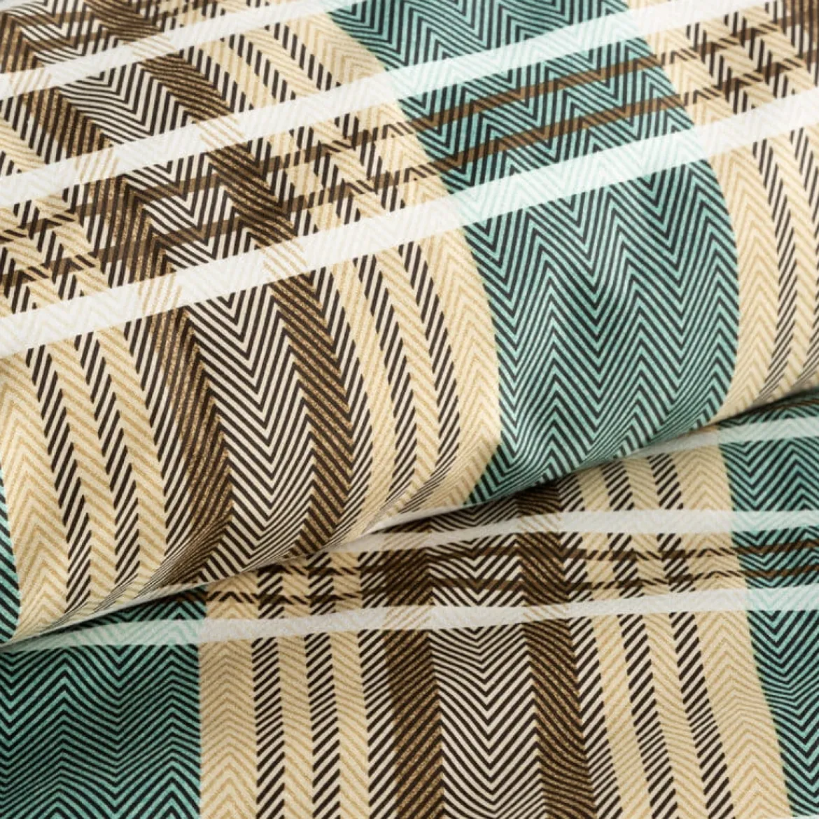Komplet pościeli z bawełny satynowej Spring 220x200 zielono beżowa w kratę