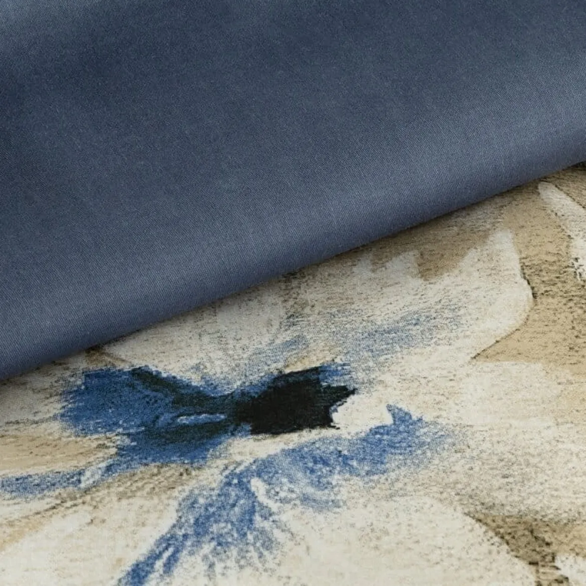 Komplet pościeli z bawełny satynowej Spring 140x200 w beżowo błękitne kwiaty
