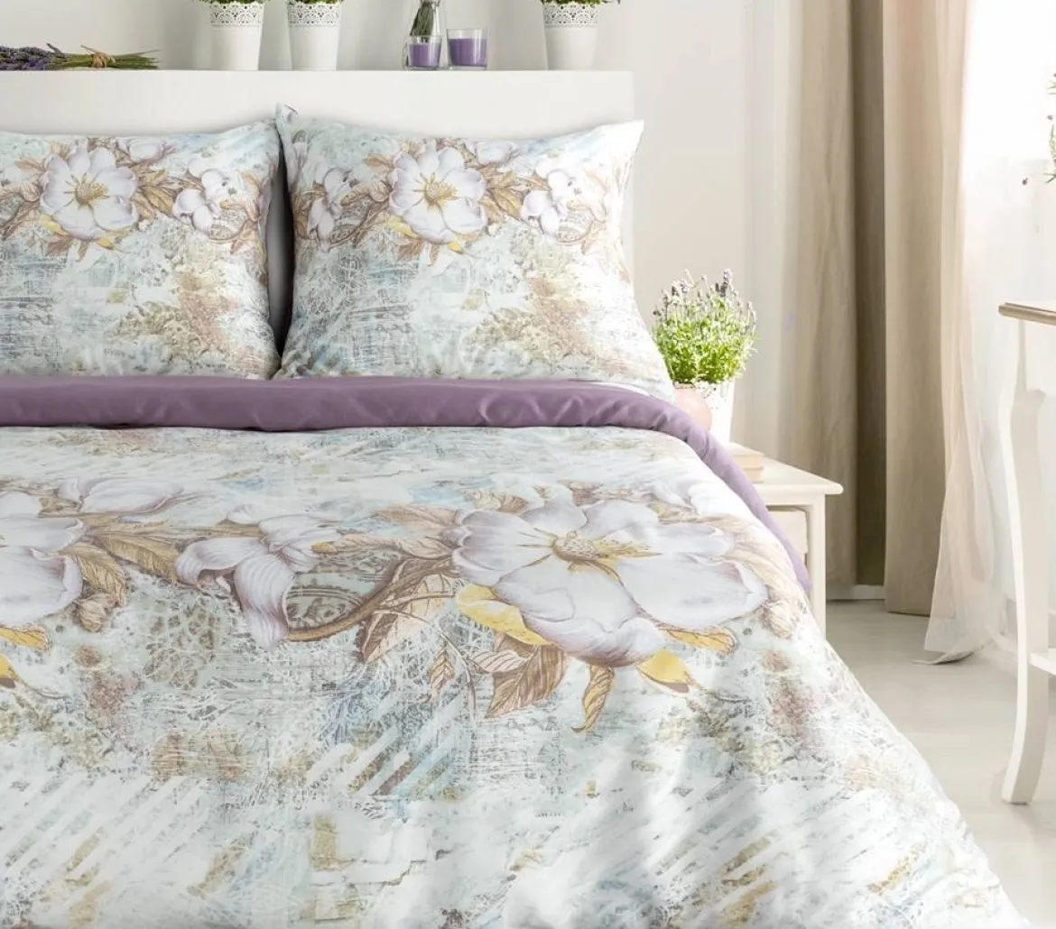 Komplet pościeli z bawełny satynowej Spring 140x200 w białe kwiaty