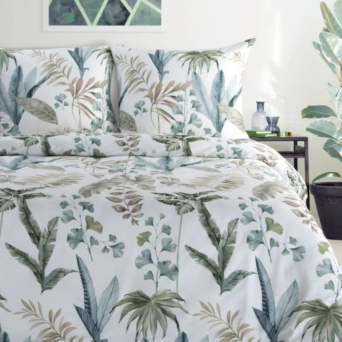 Komplet pościeli z bawełny satynowej Spring 140x200 w tropikalne liście