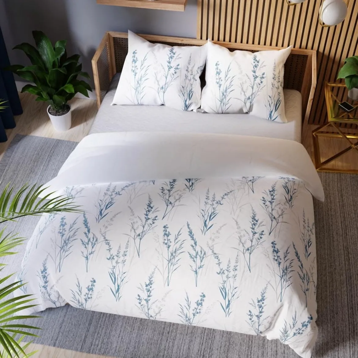 Komplet pościeli z bawełny satynowej botaniczny wzór 160x200 Sela