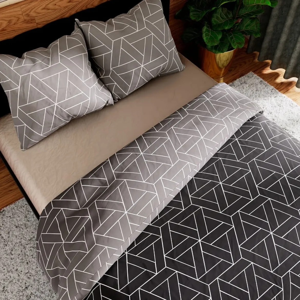 Komplet pościeli z bawełny satynowej geometryczny wzór 160x200 Zafira