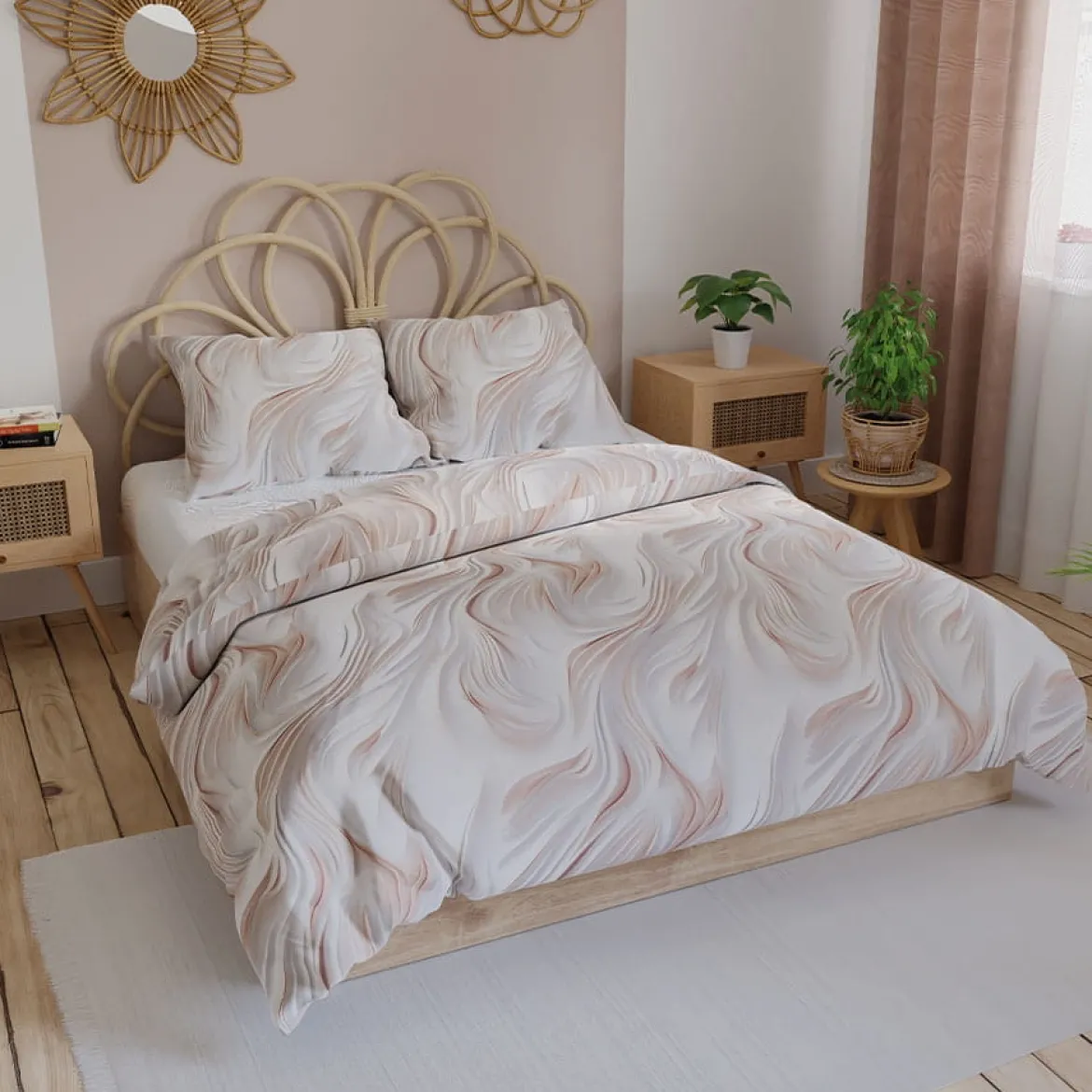Komplet pościeli z bawełny satynowej kremowej 160x200 Calm