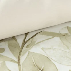 Komplet pościeli z bawełny satynowej w liście Spring 160x200 w beżu i złamanej bieli