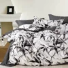 Komplet pościeli z bawełny satynowej 160x200 czarno szare liście