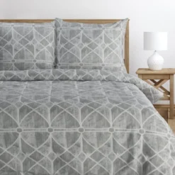 Komplet pościeli z bawełny satynowej Spring 160x200 szary geometryczny wzór