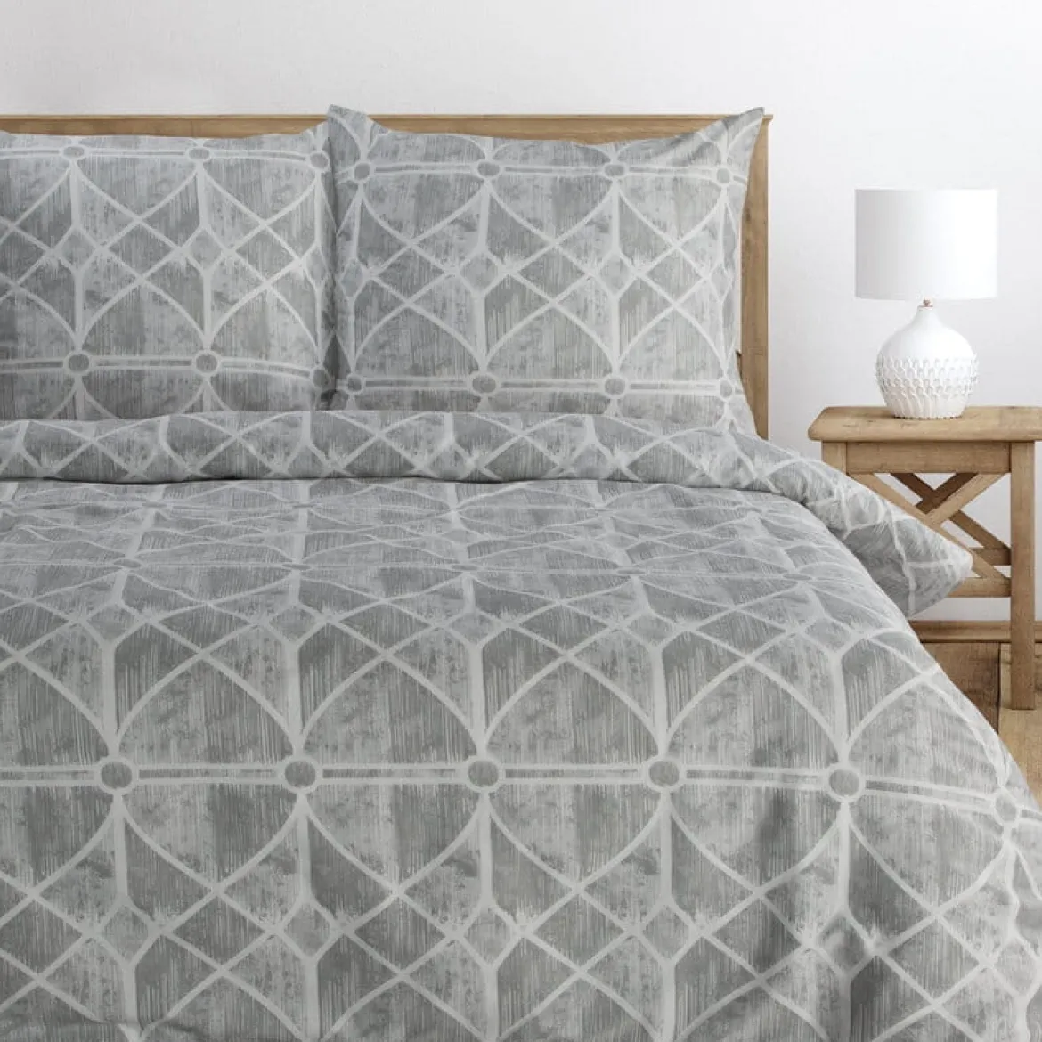 Komplet pościeli z bawełny satynowej Spring 160x200 szary geometryczny wzór