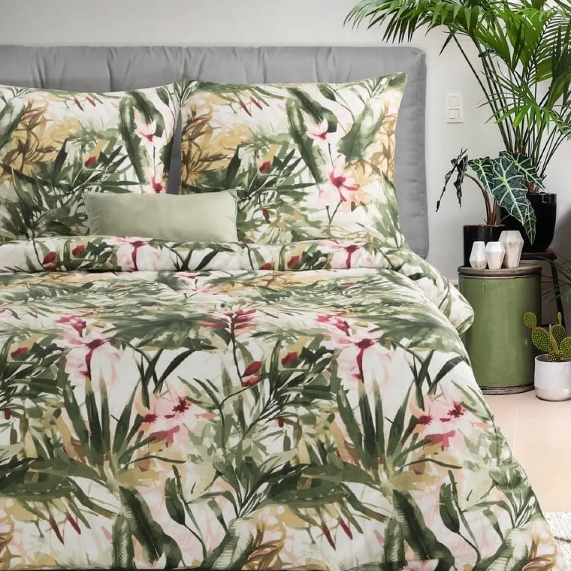 Komplet pościeli z bawełny satynowej Spring 160x200 tropikalny wzór
