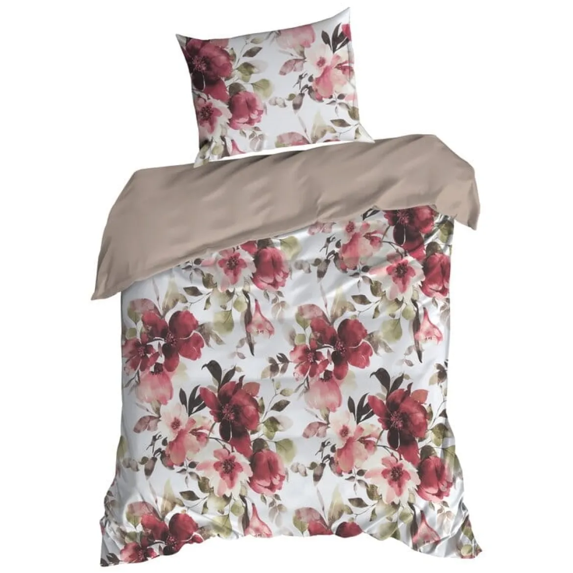 Komplet pościeli z bawełny satynowej Spring 140x200 w czerwone, bordowe i pudrowe kwiaty
