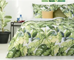 Komplet pościeli z bawełny satynowej 180x200 Monstera