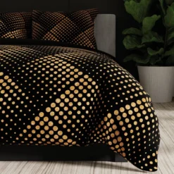 Komplet pościeli z bawełny satynowej czarno złota 220x200 Luxe