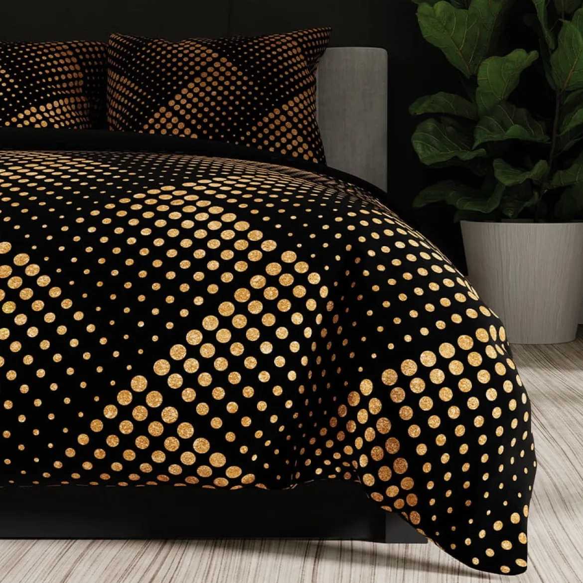 Komplet pościeli z bawełny satynowej czarno złota 220x200 Luxe