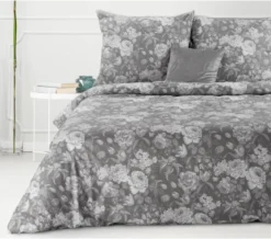 Komplet pościeli z bawełny stalowej 160x200 w kwiaty Sara