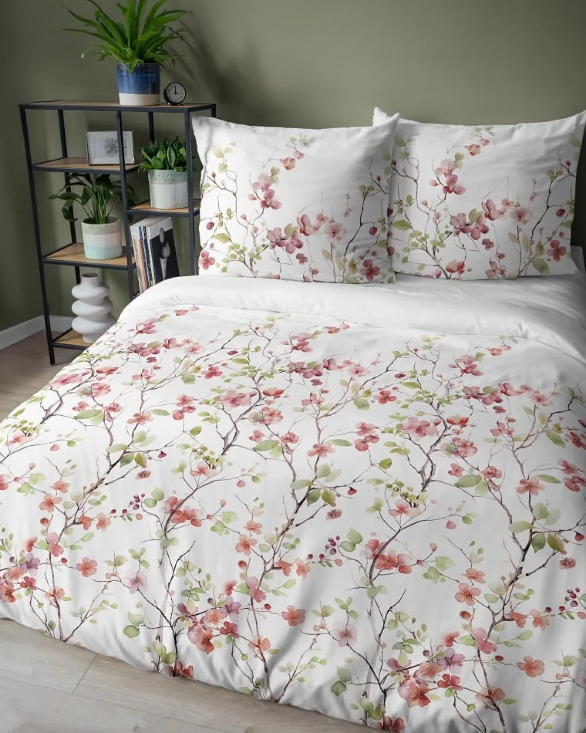 Komplet pościeli z satyny bawełnianej 220x200 w kwitnące gałązki Home Satin