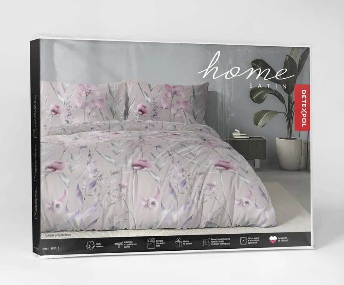 Komplet pościeli z satyny bawełnianej 220x200 w pudrowe kwiaty Home Satin