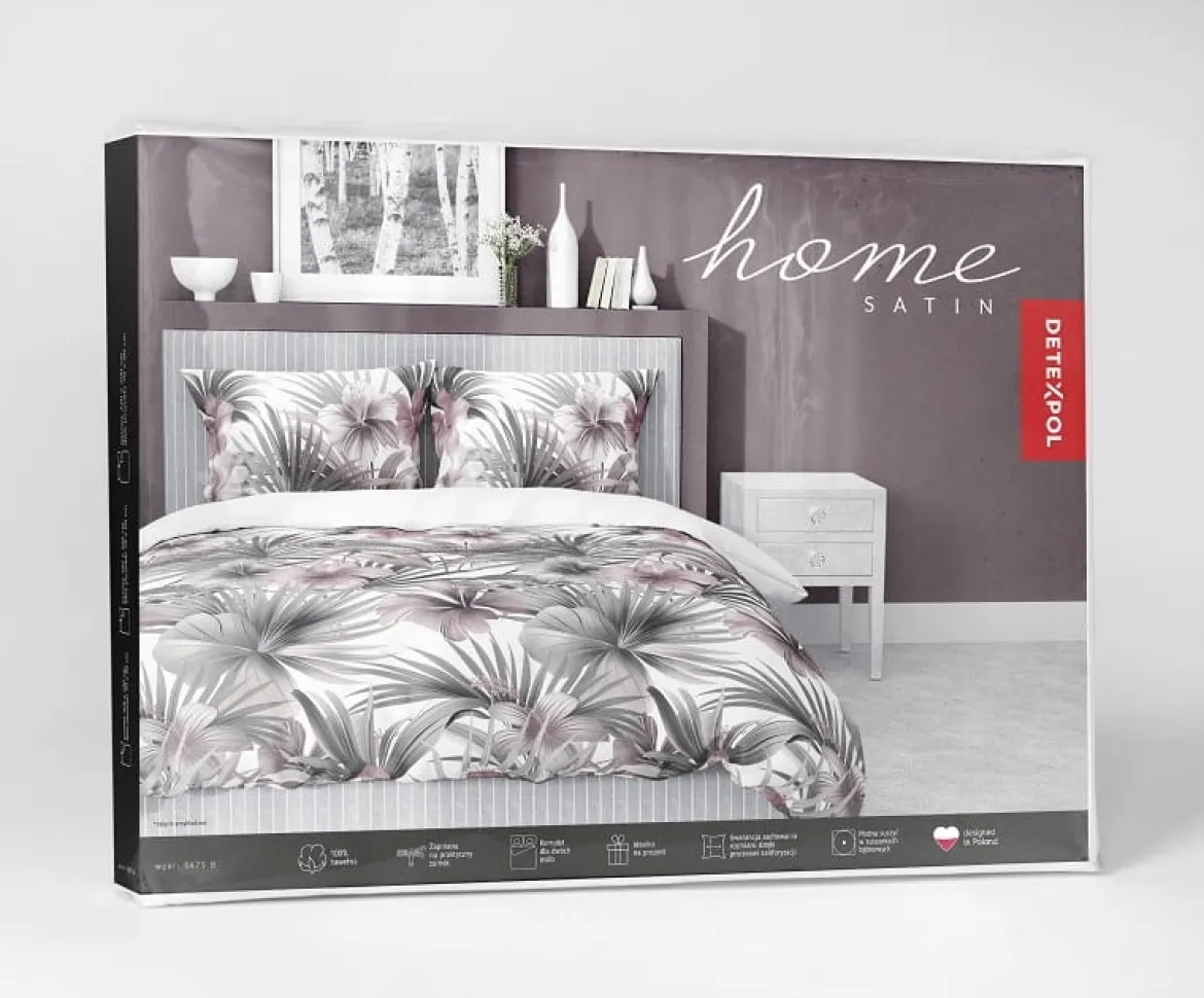 Komplet pościeli z satyny bawełnianej 220x200 w różowe hibiskusy Home Satin