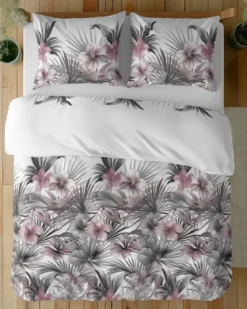 Komplet pościeli z satyny bawełnianej 220x200 w różowe hibiskusy Home Satin
