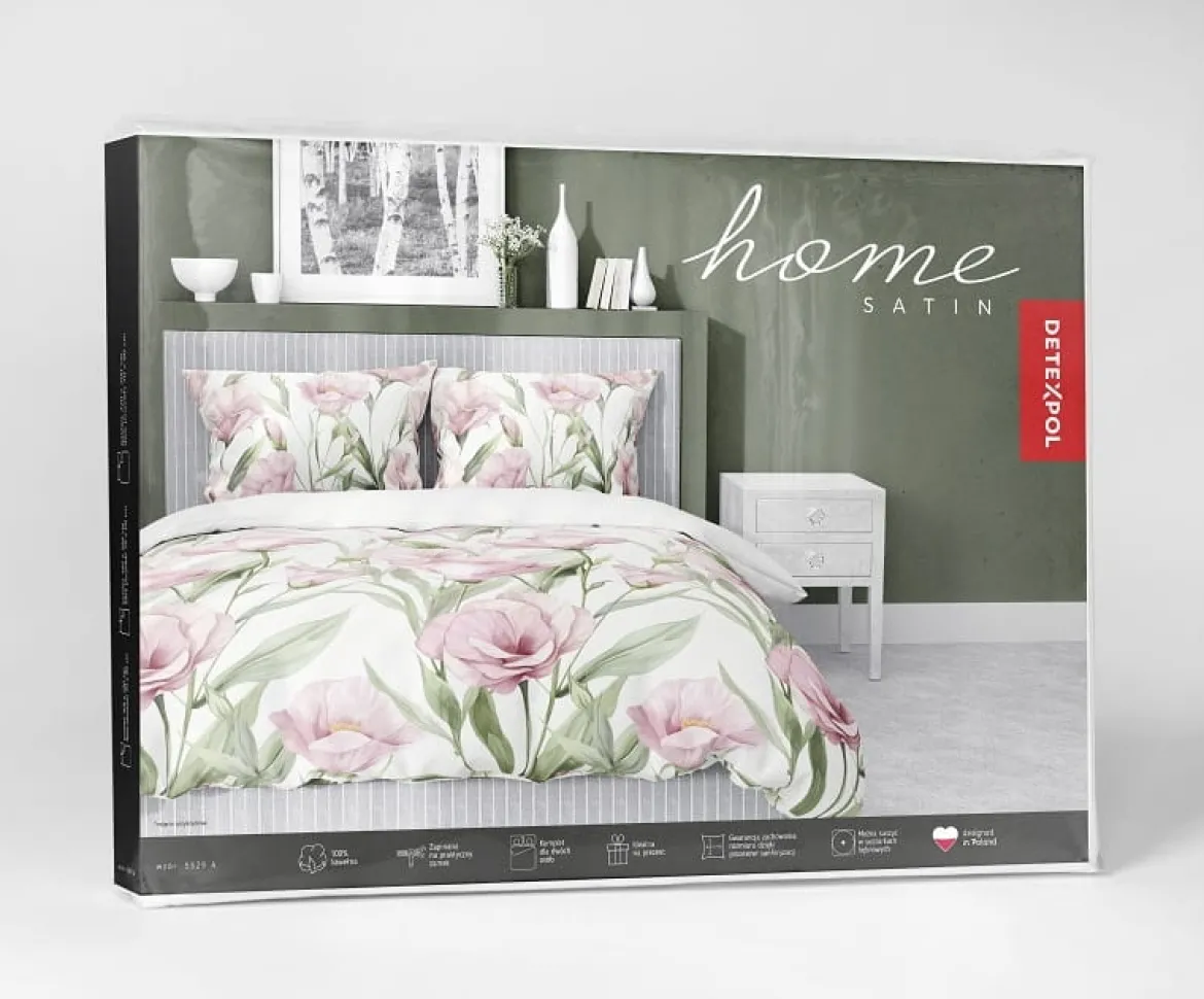 Komplet pościeli z satyny bawełnianej 220x200 w różowe kwiaty eustomy Home Satin