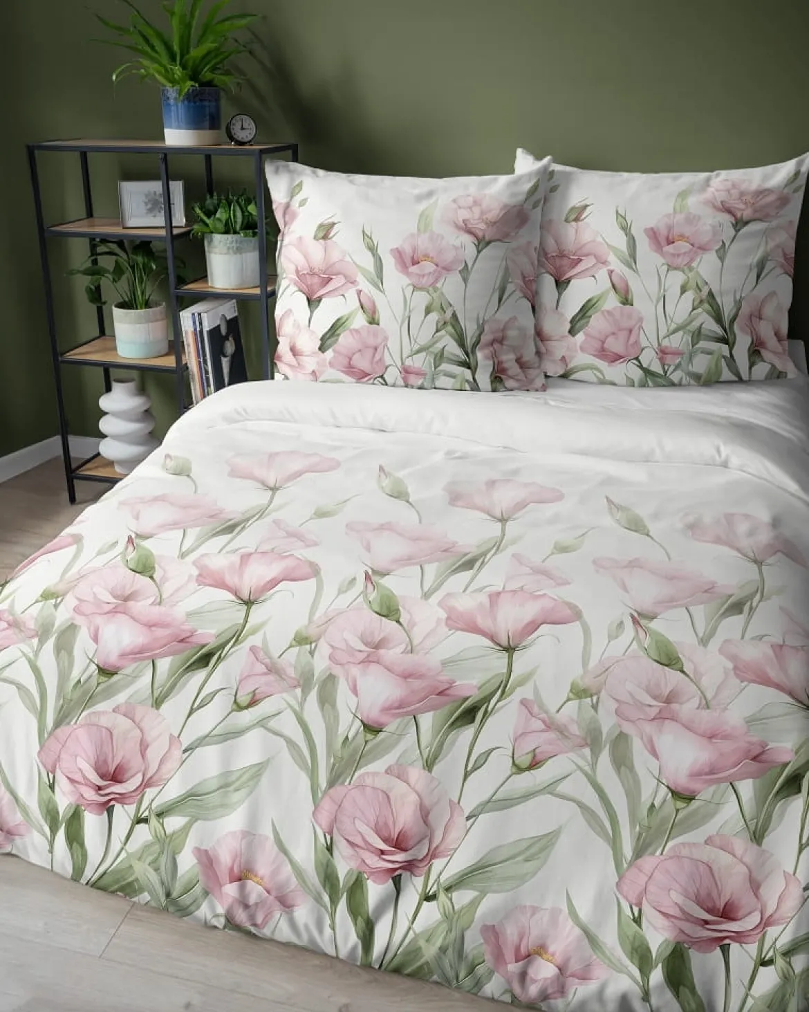 Komplet pościeli z satyny bawełnianej 220x200 w różowe kwiaty eustomy Home Satin
