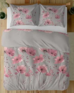 Komplet pościeli z satyny bawełnianej 220x200 w różowe maki