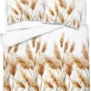 Komplet pościeli z satyny bawełnianej białej 220x200 w kłosy traw pampasowych Home Satin